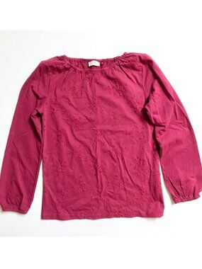 NWOT FatFace Girls' Burgundy Embroidered T Shirt 12-13 Floral Cotton Blouse